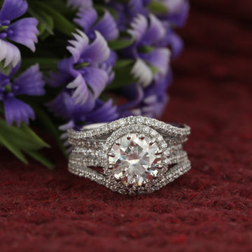 2.00Ct Round Brilliant Cut Moissanite Diamond Halo Engagement Ring