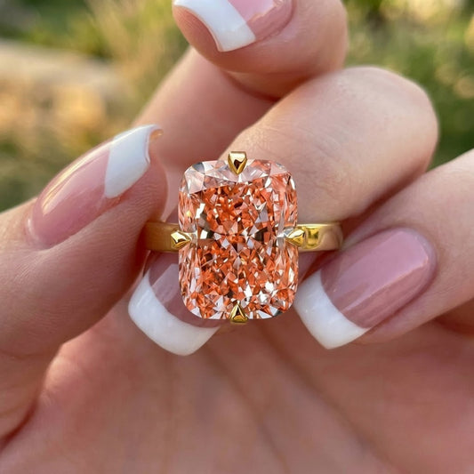 Cushion Cut Pink Lab Grown Diamond Engagement Ring Yellow Gold Solitaire Ring Luxury Bridal Jewelry Gift for Her