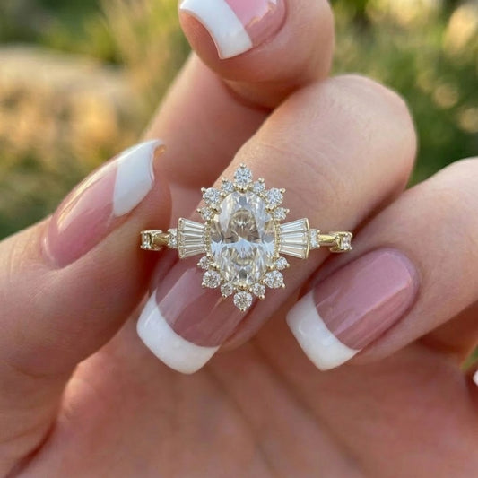 Marquise Cut Lab Grown Diamond Halo Ring in 18K Yellow Gold Vintage Inspired Statement Engagement Ring for Women