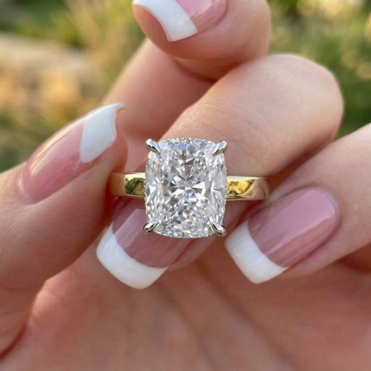 Radiant Cut Lab Grown Diamond Engagement Ring Solitaire Yellow Gold Two Tone Ring Minimalist Bridal Ring Luxury Promise Ring for Her