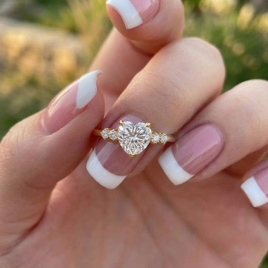 Heart Cut Lab Grown Diamond Engagement Ring Three Stone Yellow Gold Ring Romantic Bridal Jewelry Promise Ring for Her