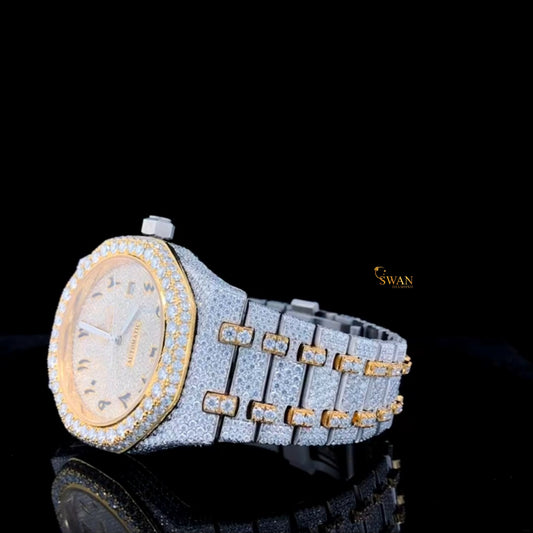 Luxury Iced Out Diamond Watch Two Tone Gold and Silver Arabic Dial Automatic Custom Hip Hop Jewelry Timepiece for Men swan diamond