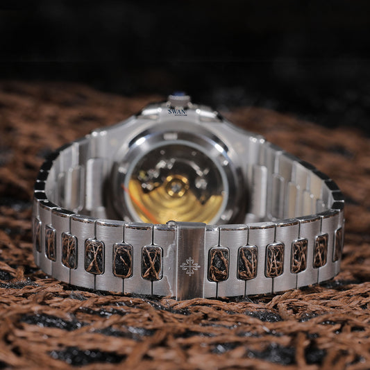 White Dial Luxury Watch with Pink Sapphire Bezel and Stainless Steel Bracelet SwanDiamond