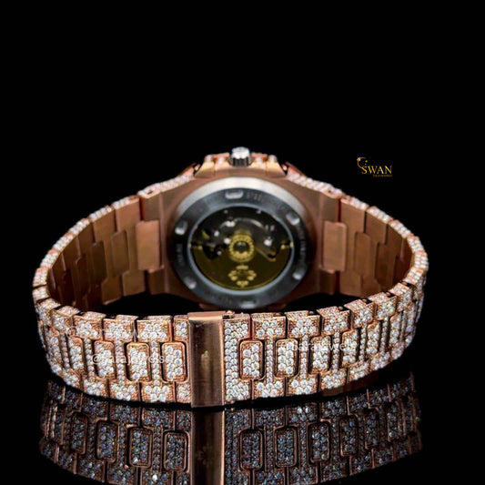 Luxury Iced Out Diamond Skeleton Watch Silver Automatic Black Dial Custom Hip Hop Jewelry Openwork Mechanical Timepiece swan diamond