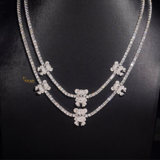 Teddy Bear Diamond Tennis Bracelet White Gold Cute Luxury Jewelry for Men and Women Playful Statement Design swandiamond