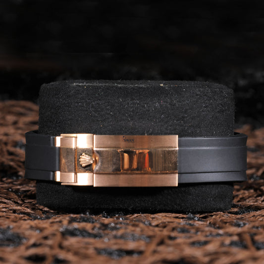 Rose Gold Yacht-Master with Rainbow Sapphire Bezel, Black Dial, Luminous Markers, and Premium Black Rubber Strap SwanDiamond