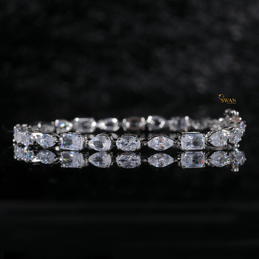 Luxury Pear and Emerald Cut Diamond Tennis Bracelet in Silver with Sparkling Natural Stones Elegant Statement Jewelry for Him or Her