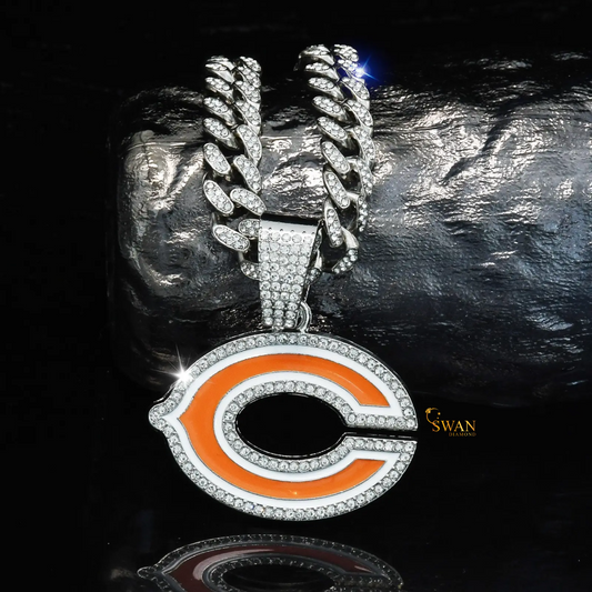 Luxury Hip Hop Jewelry Chicago Bears Diamond Pendant with Iced Out Cuban Link Chain for Men Custom Team Bling Necklace swandiamond