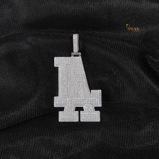 Iced Out LA Pendant Hip Hop Jewelry Silver Bling Statement Necklace Custom Letter Charm for Men Streetwear Urban Fashion swandiamond