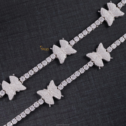 Luxury Butterfly Diamond Tennis Necklace in White Gold with Pave Butterfly Accents Elegant Men and Women swandiamond