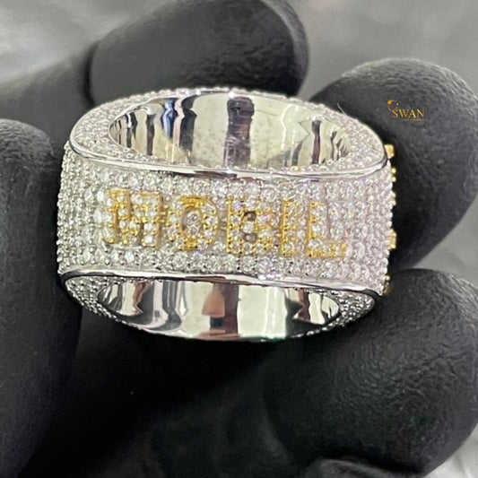 Iced Out GOAT Hip Hop Ring in Yellow Gold with Full Diamond Pave Sparkle Custom Letter Bling Statement Jewelry for Men Rapper Style SwanDiamond
