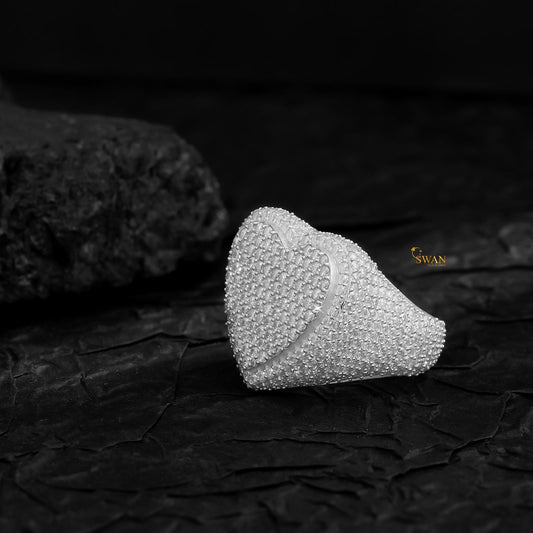 Heart Hip Hop Ring & Diamond Silver Bling Statement Jewelry for Rappers Streetwear Kings and Trendsetters SwanDiamond