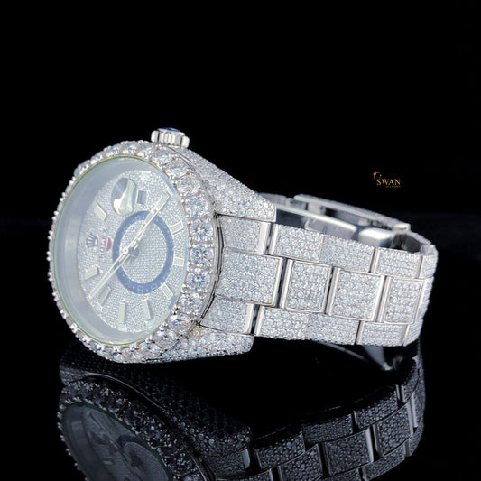 Sky Dweller Diamond Watch White Gold Custom Luxury Timepiece Fully Iced Out Bracelet and Bezel for Men SwanDiamond