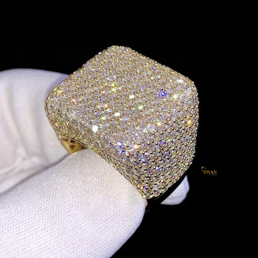 Hip Hop Bold Square Gold Diamond Ring Full Pave Iced Out Luxury Statement Jewelry Sparkling Cocktail Pinky Ring for Men SwanDiamond