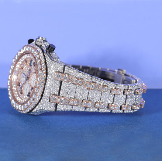 Chronograph Iced Out Watch VVS Moissanite Custom Rose Gold and Silver Men’s Luxury Sport Timepiece Designer Style SwanDiamond