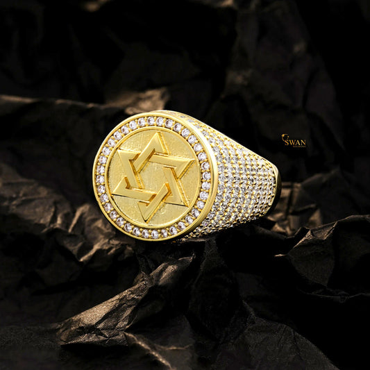 Custom Star Hip Hop Ring Iced Out & Gold and Diamond Round Bling Statement Jewelry for Rappers Bosses and Street Kings SwanDiamond