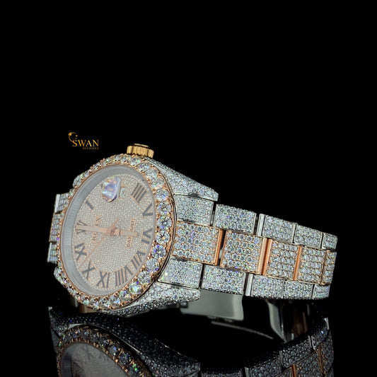 Full Diamond Watch Two Tone Luxury with Iced Out Band and Roman Numerals Timeless Fashion Jewelry SwanDiamond