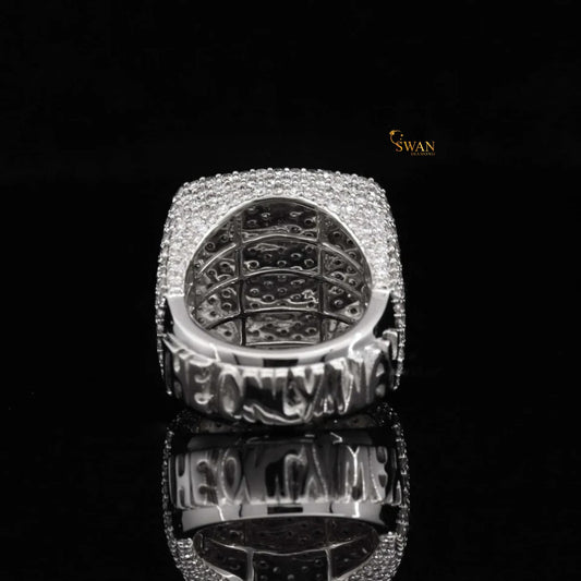 Iced Out Money Way Hip Hop Ring in White Gold with Full Diamond Pave Custom Letter Bling Sparkle Statement Jewelry for Men Rapper Style SwanDiamond