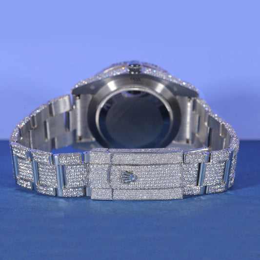 Blue Dial Fully Iced Luxury Watch with Diamond Bezel and Bracelet SwanDiamond