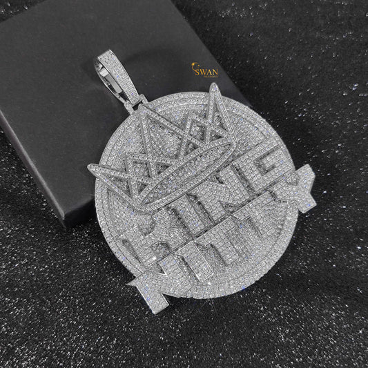Luxury Hip Hop Custom King Nutty Medallion Pendant Fully Iced Out with Crown Design VVS Moissanite Diamonds Necklace for Men swandiamond