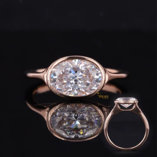 Oval Cut Diamond Engagement Ring in Rose Gold Bezel Set Solitaire Vintage Inspired Elegant Jewelry Gift for Her swandiamond