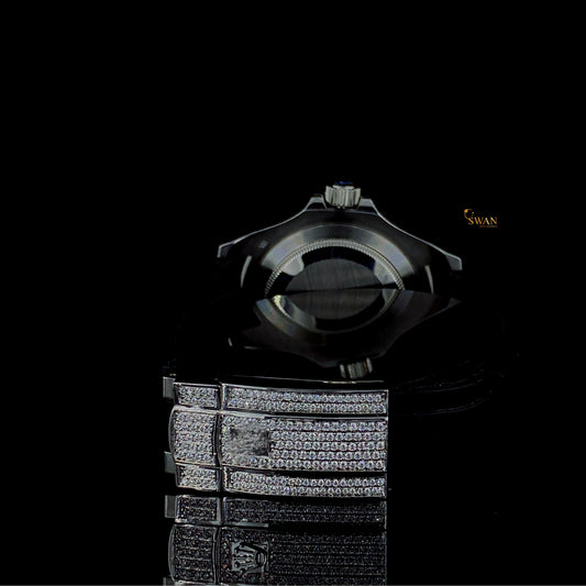 Luxury Rolex Yacht Master Custom Iced Out Watch Black Dial Diamond Bezel Rubber Strap Men’s Jewelry Gift SwanDiamond