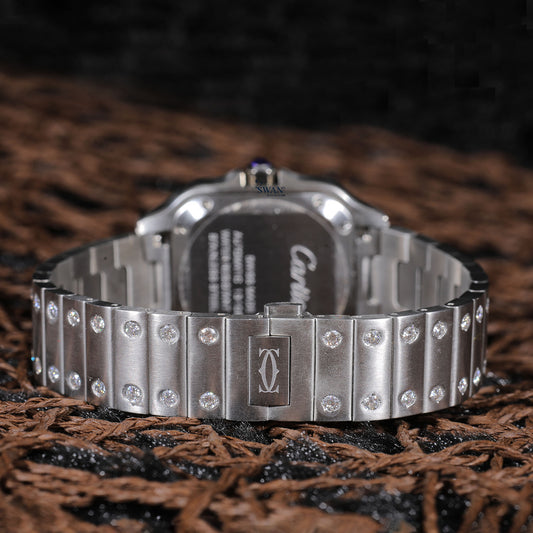 Purple Dial Roman Numeral Luxury Watch with Diamond Bezel and Stainless Steel Bracelet SwanDiamond