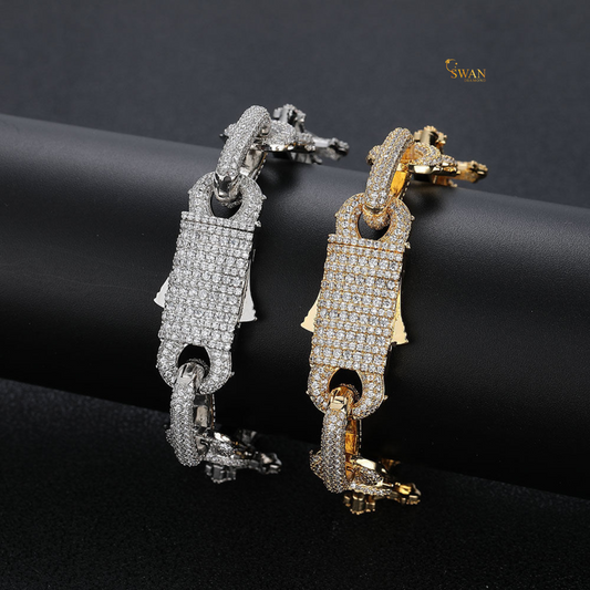 Unique Link Bracelet in White Gold and Yellow Gold Fully Iced Out with Natural Diamonds Luxury Hip Hop Statement Jewelry swandiamond