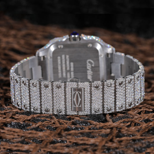Iced-Out Cartier Santos Roman Dial Watch – Ultimate Diamond Luxury Edition SwanDiamond