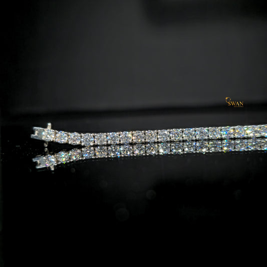 Double Row Round Cut Diamond Tennis Bracelet in Silver with Sparkling Natural Stones Luxury Statement Jewelry Gift for Him or Her swandiamond