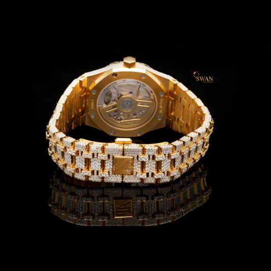 Luxury Iced Out Diamond Watch Full Gold Pave Design Round Dial Automatic Custom Hip Hop Jewelry Statement Timepiece swan diamond