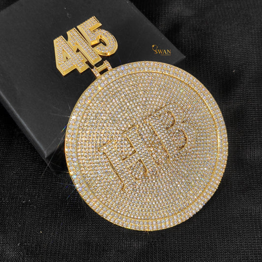 Custom Iced Out Hip Hop Custom Gold Medallion Pendant with 415 and HB Letters Fully Iced Out VVS Moissanite Diamonds Luxury Hip Hop Necklace for Men swandiamond