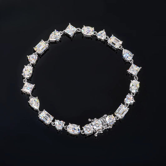 Unique Mixed Cut Diamond Tennis Bracelet in White Gold Featuring Oval Pear Emerald Heart and Princess Cuts Sparkling Natural Diamond Jewelry Gift swandiamond