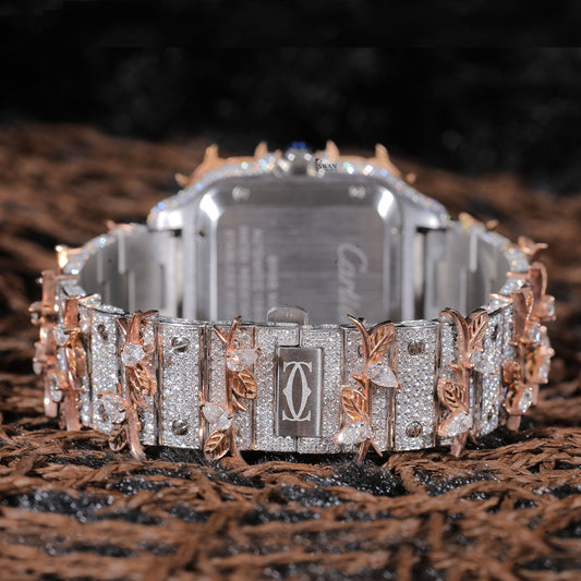 Roman Dial Thorn Leaf Iced Out Watch VVS Moissanite Custom Rose Gold and Silver Luxury Timepiece for Men SwanDiamond