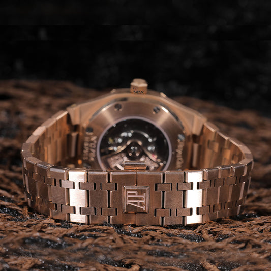 Rose Gold Fully Iced Luxury Watch with Rainbow Gemstone Bezel SwanDiamond