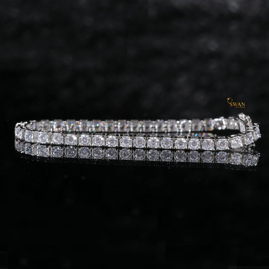 Classic Round Cut Diamond Tennis Bracelet in Silver with Sparkling Natural Stones Timeless Luxury Jewelry Gift for Him or Her swandiamond