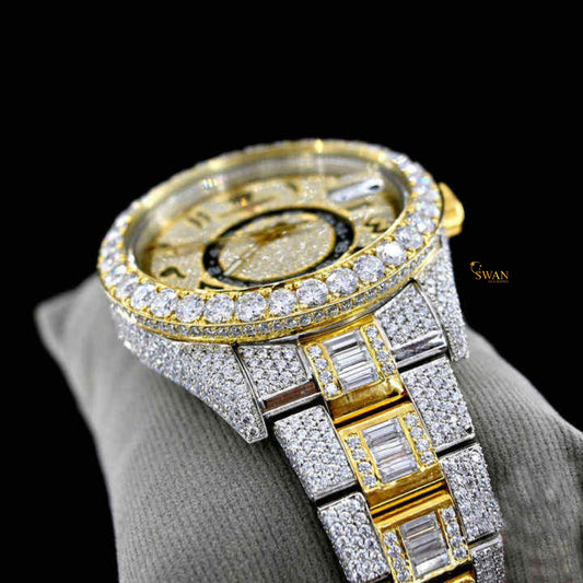 Luxury Two Tone Diamond Watch with Arabic Numerals Fully Iced Out Dial Bezel and Bracelet Custom Hip Hop Jewelry Timepiece swandiamond