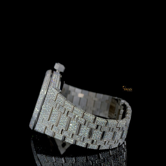 Luxury Iced Out Skeleton Automatic Watch Full Diamond Pave Silver Band Hip Hop Mens Timepiece Gift SwanDiamond