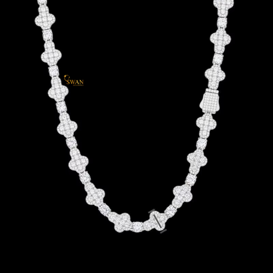 Luxury Clover Design Diamond Tennis Necklace in White Gold Iced Out Flower Style Chain Hip Hop Jewelry Gift for Men and Women swandiamond