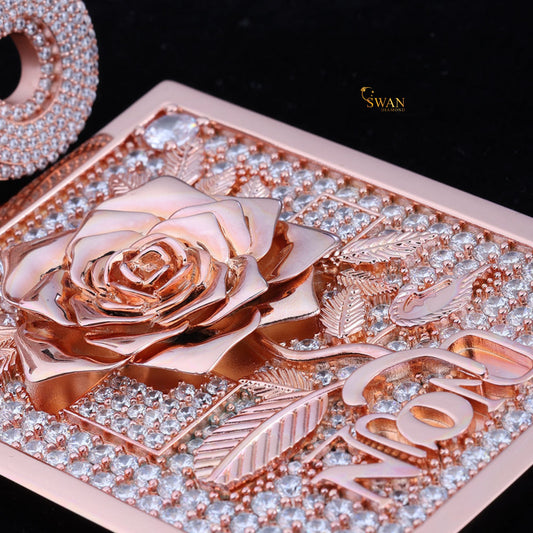 Hip Hop Custom Sweet 16 Rose Gold Pendant with Flower Design Fully Iced Out in VVS Moissanite Diamonds Luxury Necklace for Men swandiamond