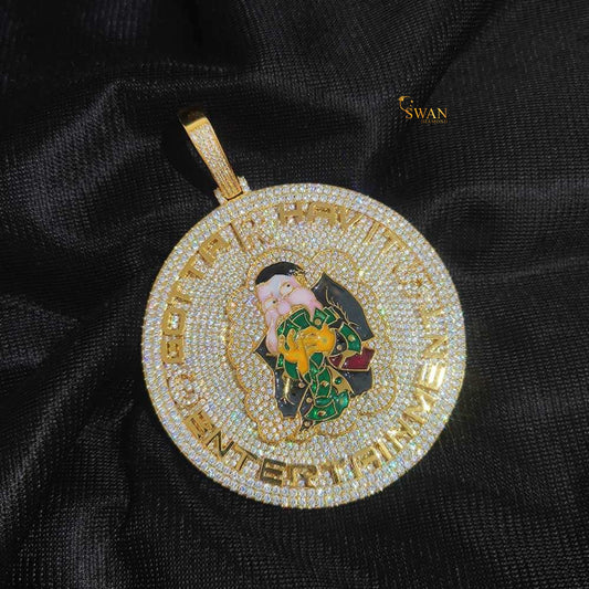 Hip Hop Necklace Custom Gotta Havitt Entertainment Medallion Pendant Iced Out in Gold with VVS Moissanite Diamonds Luxury for Men swandiamond