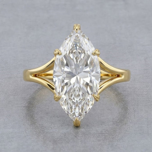 Marquise Cut Lab Grown Diamond Engagement Ring in 14K Yellow Gold Split Shank Solitaire Ring for Women