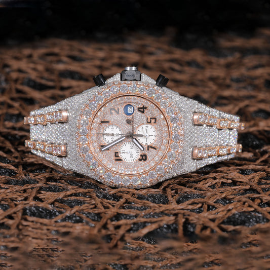 Rose Gold Chronograph Iced Out Watch VVS Moissanite Custom Luxury Men’s Silver Timepiece Sporty Hip Hop Designer Style SwanDiamond