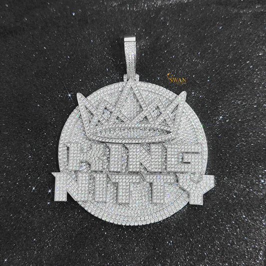Luxury Hip Hop Custom King Nutty Medallion Pendant Fully Iced Out with Crown Design VVS Moissanite Diamonds Necklace for Men swandiamond