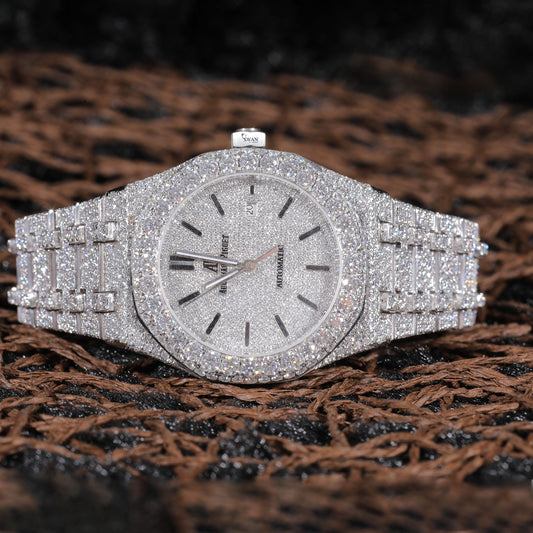 Fully Iced Out Silver Watch VVS Moissanite Custom Men’s Luxury Timepiece High-End Hip Hop Designer Style SwanDiamond