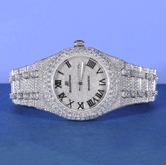 Roman Dial Iced Out Watch VVS1 Moissanite Custom Silver Timepiece Luxury Men’s Hip Hop Designer Wristwatch SwanDiamond