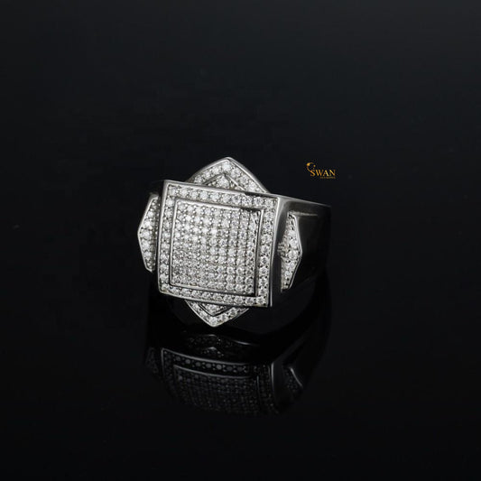 Hip Hop Ring Luxury Square Cluster Diamond Ring for Men Full Pave Statement Jewelry Bold Silver Iced Out Fashion Wedding Band SwanDiamond