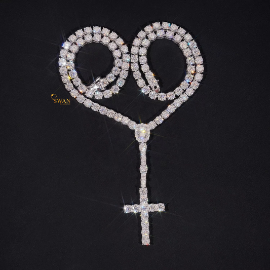 Elegant Diamond Cross Pendant Tennis Necklace in White Gold Sparkling Round Cut Stones Religious Jewelry Gift for Men and Women swandiamond