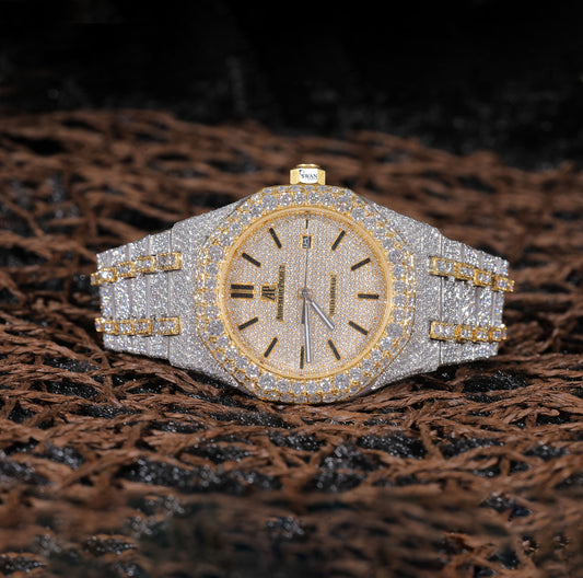 Men’s Iced Out Watch in Two-Tone Gold & Silver with Full Moissanite Diamonds – Premium Luxury Timepiece SwanDiamond