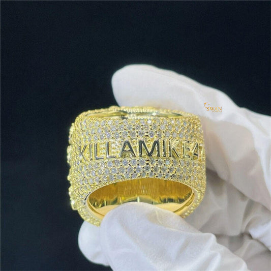 Custom PJ Hip Hop Ring Iced Out Gold and Diamond Bling Statement Jewelry Personalized Rapper Ring SwanDiamond